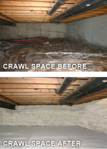 Crawl space conditioning before and after Delmarva services.
