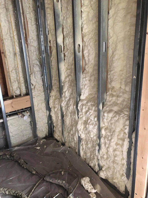 Spray foam installed in the walls of a new restaurant.